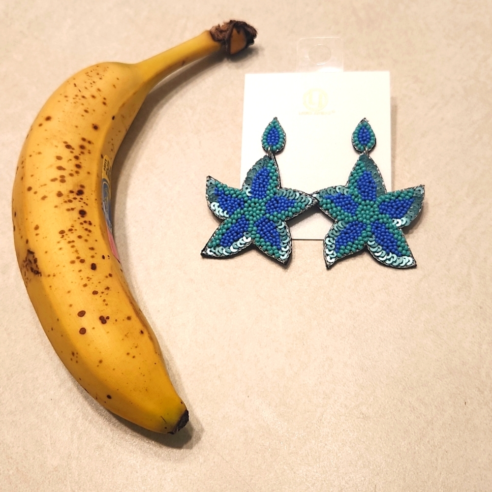 Laura Janelle Starfish Sequin Beaded Earrings NEW